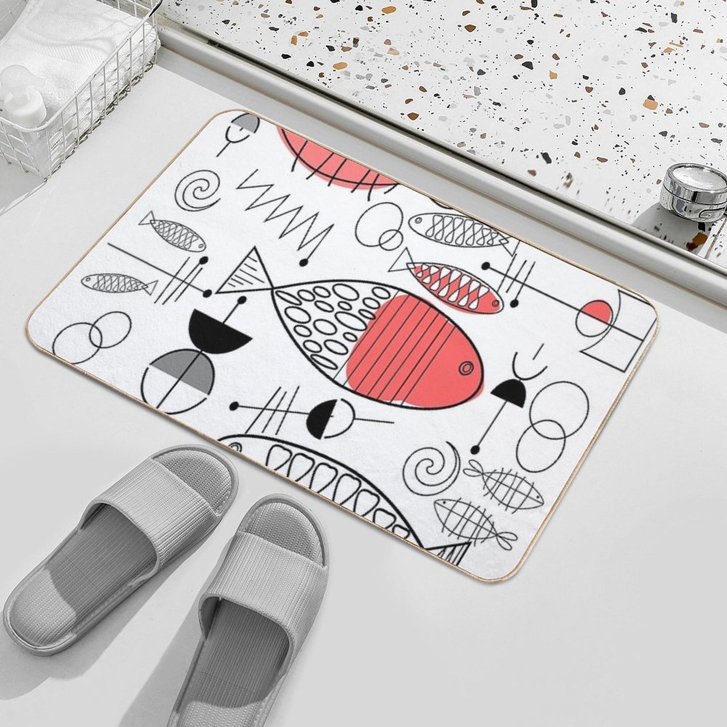 Mid-Century Fish Salmon Pink Odorless Bath Mat