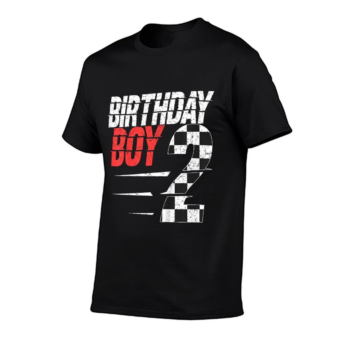 Kids Birthday Boy 2 Two Racing Flag 2nd Birthday Race Car Toddler Rolled Sleeves T-Shirt