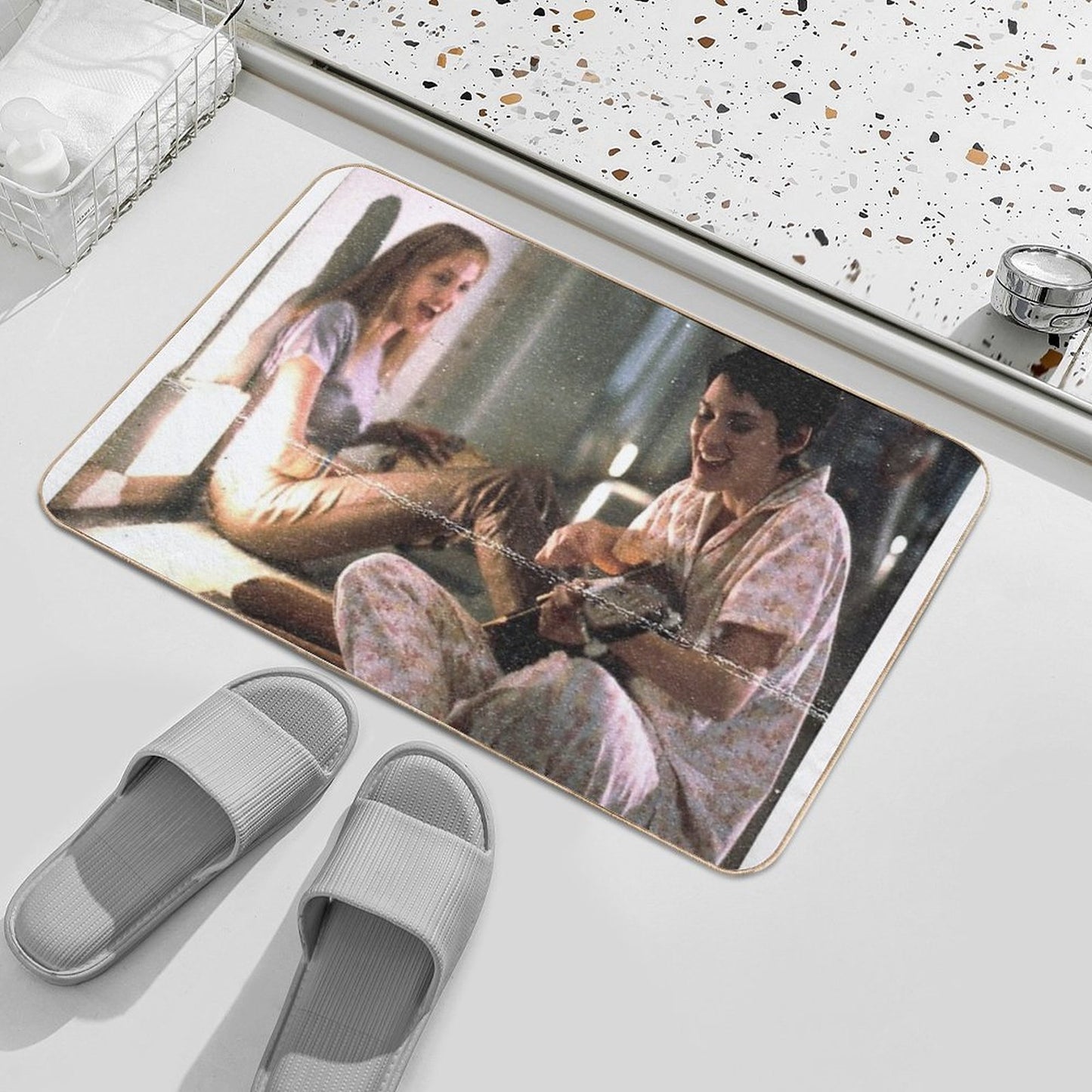 Girl Interrupted Vintage Art Easy Maintenance Bath Mat