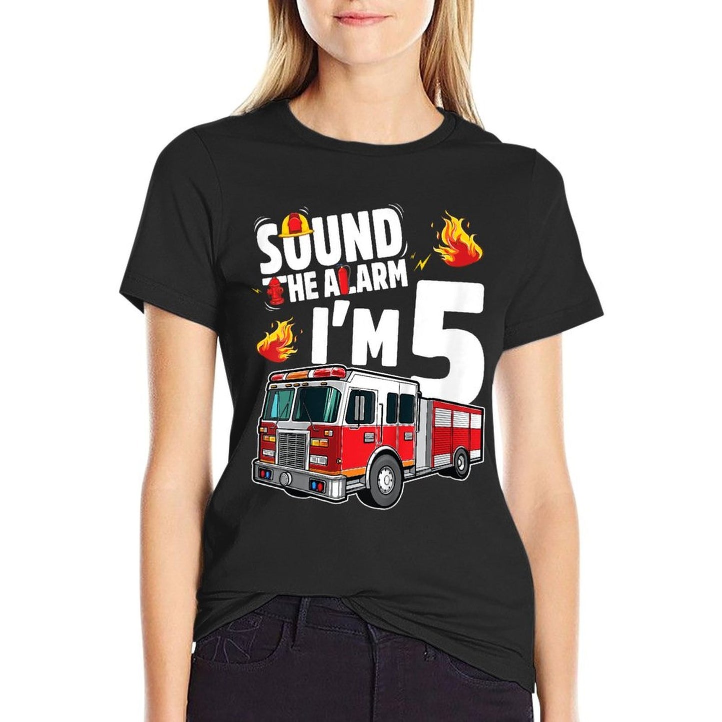 Fire Truck 5th Birthday Boy Firefighter 5 Year Old Trendy Pattern T-Shirt