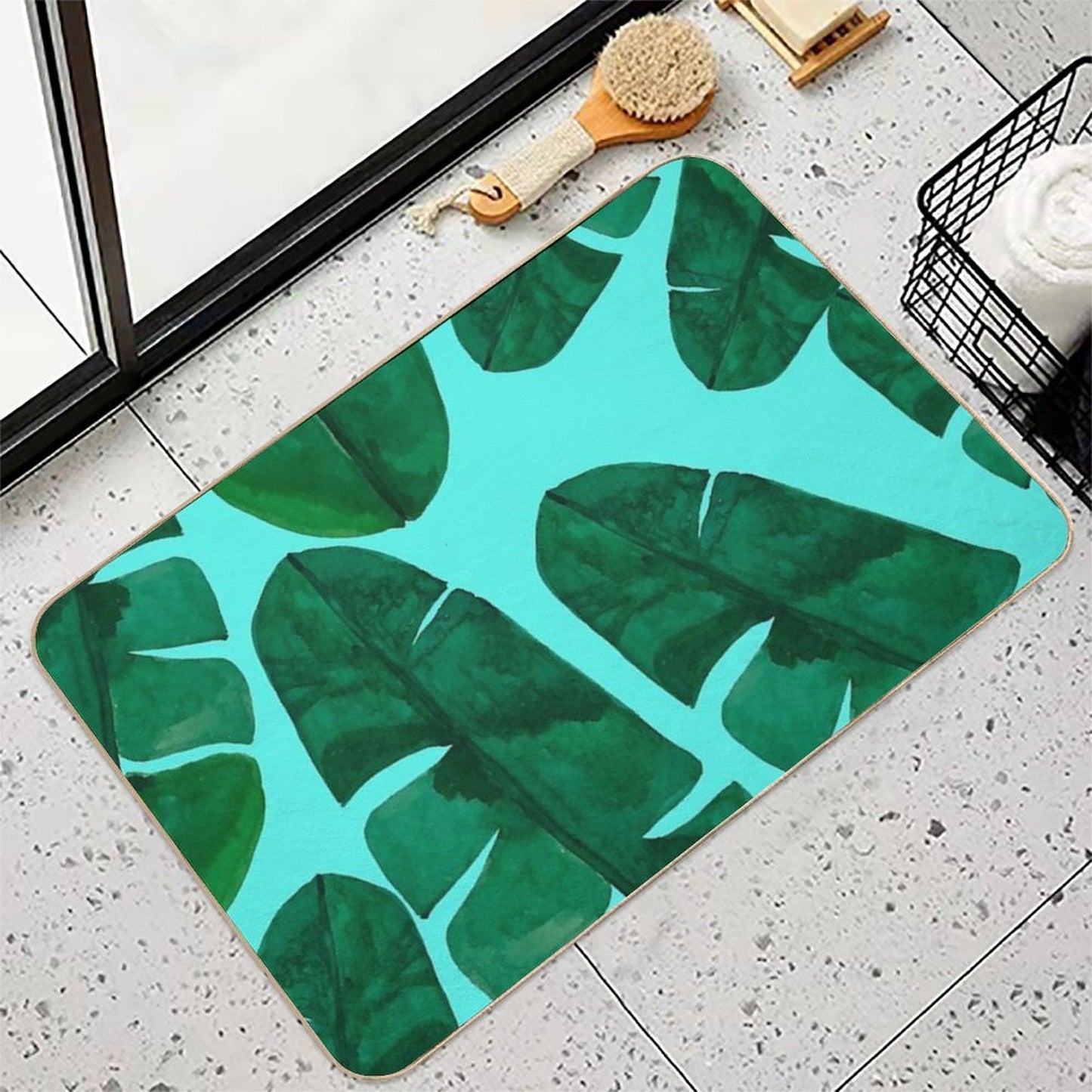 Big Monsteras in Blue Toxin-Free Bath Mat