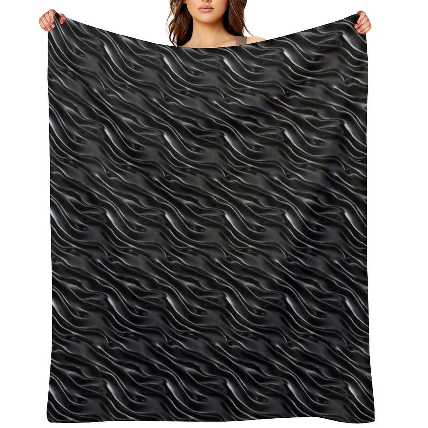 Dark Chrome Metallic Wavy Pattern Durable Throw Blanket