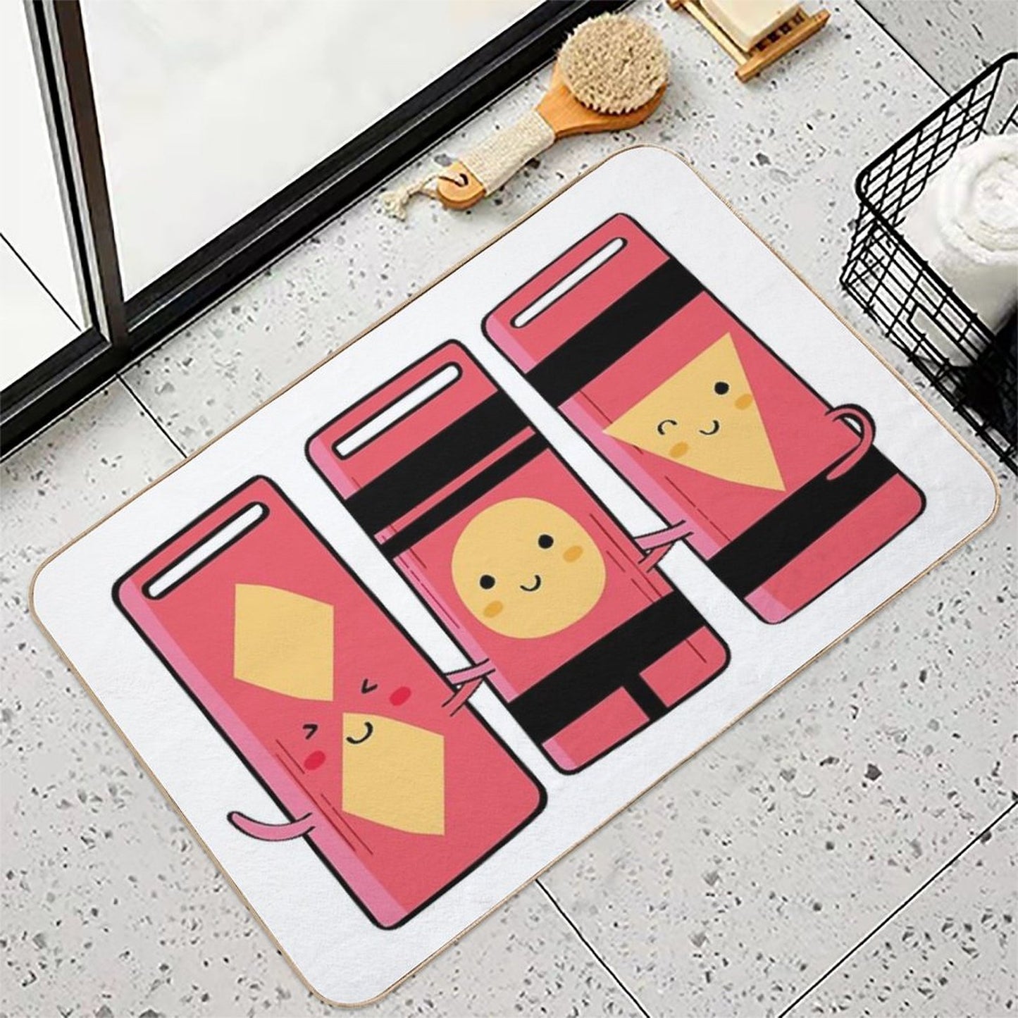 Cute Three Bath Token Illustration Dirt-Trapping Bath Mat