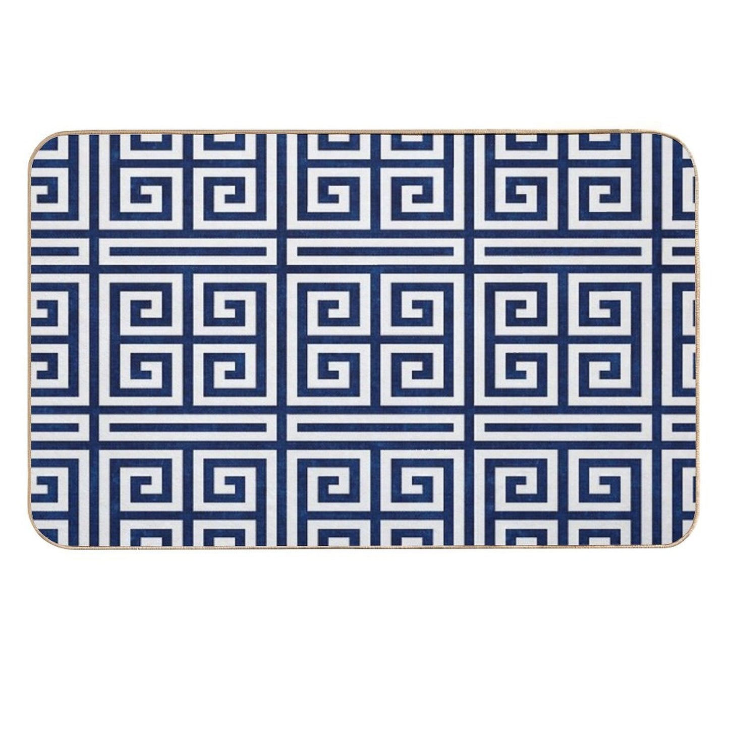 Greek Key - Blue And White Fade-Resistant Bath Mat