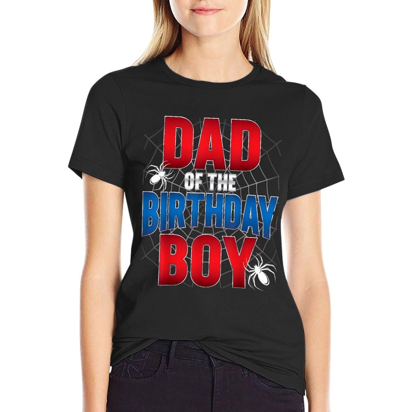 Dad Of The Birthday Boy Matching Family Spider Web Stretchy T-Shirt