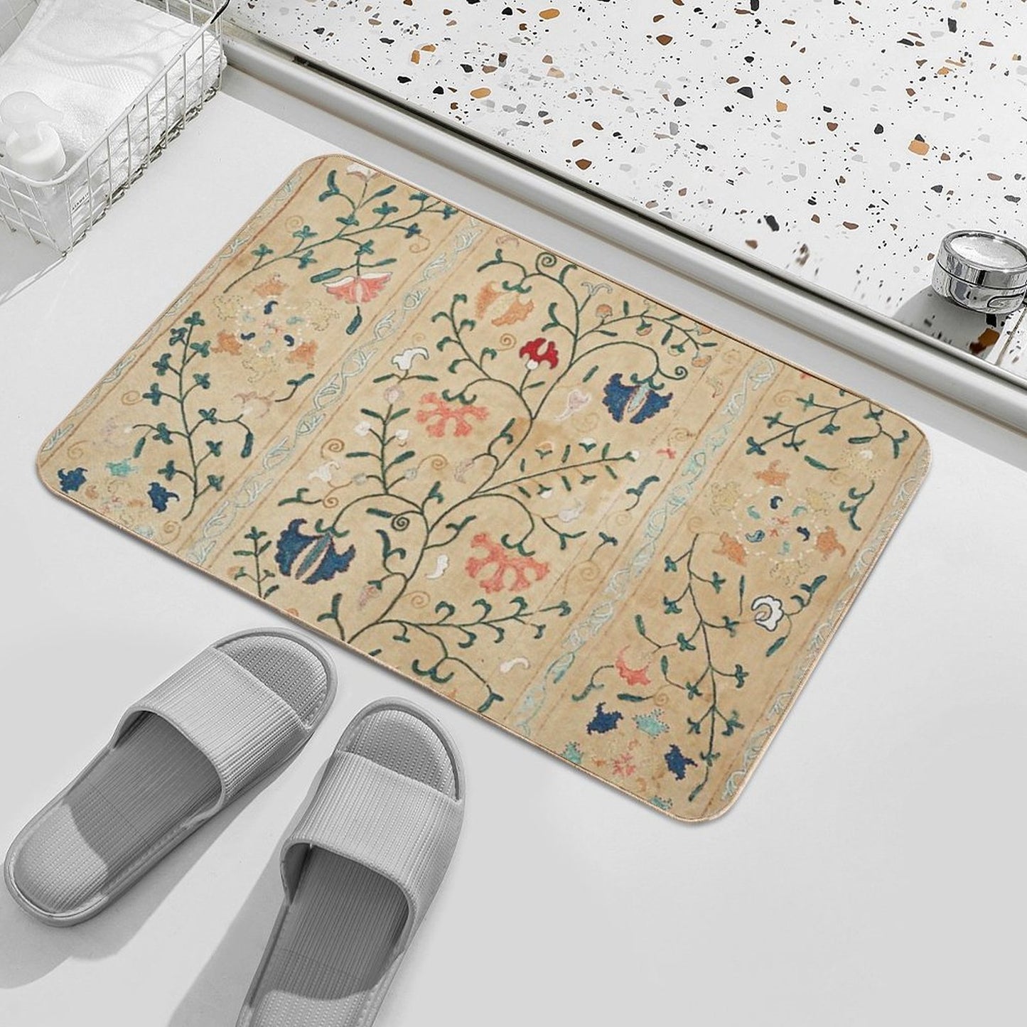 Uzbekistan Suzani Nim Embroidery Print Easy To Clean Bath Mat