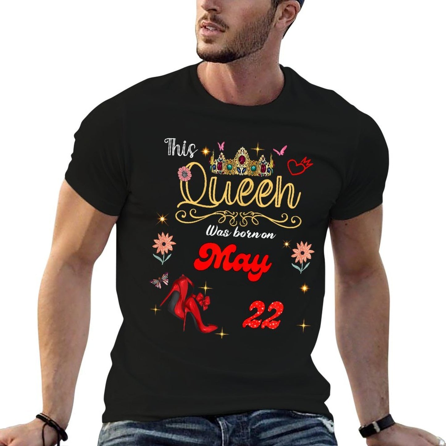 A Queen Was Born on May 22 May 22nd Birthday Rolled Sleeves T-Shirt