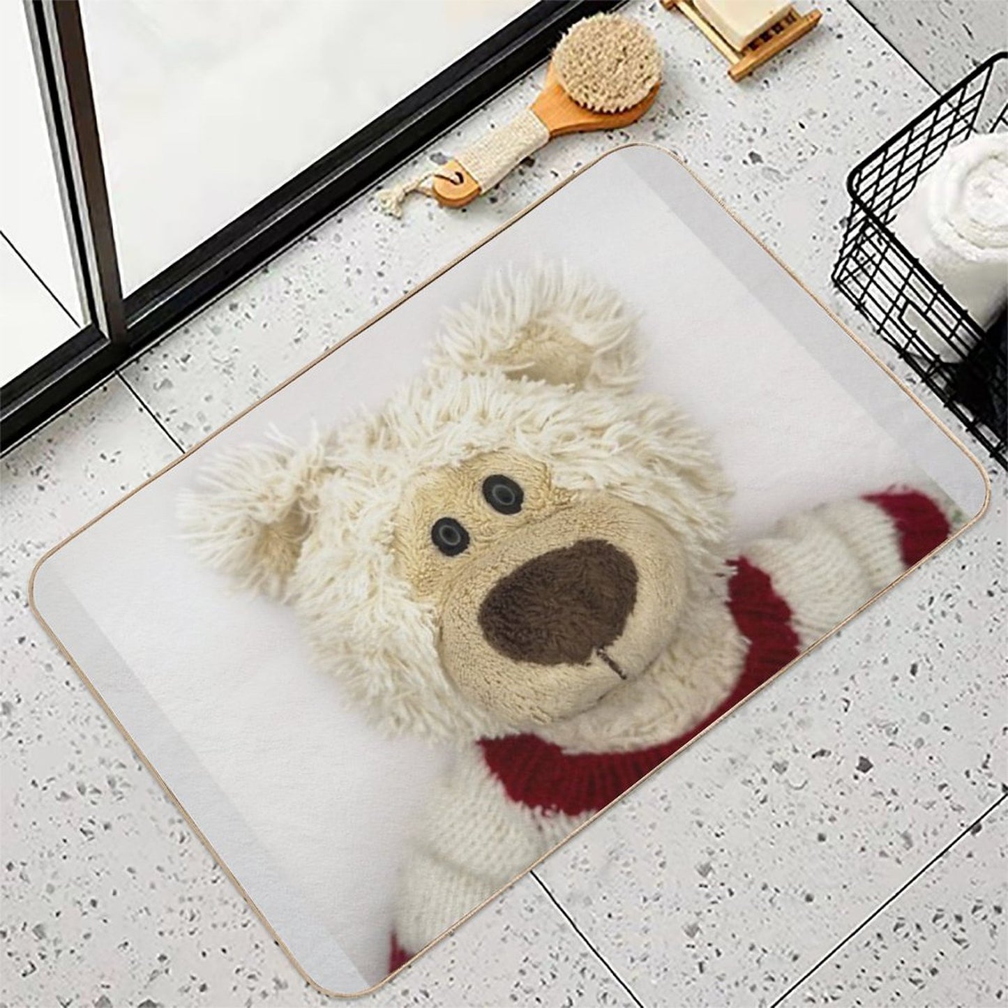Cute Plush Bear in Cozy Sweater Anti-Trip Bath Mat