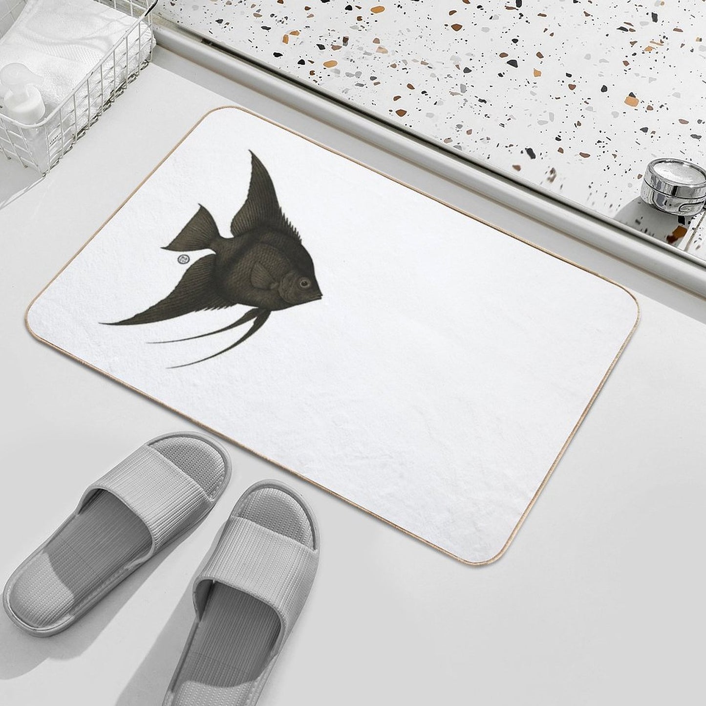 Black Angelfish - Vintage Japanese Style - Angel Fish Anti-Trip Bath Mat