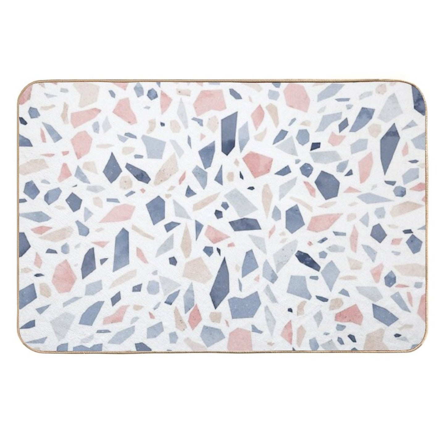 Vintage Pastel Blue Pink Beige Geometric Terrazzo Pattern Rapid-Drying Bath Mat