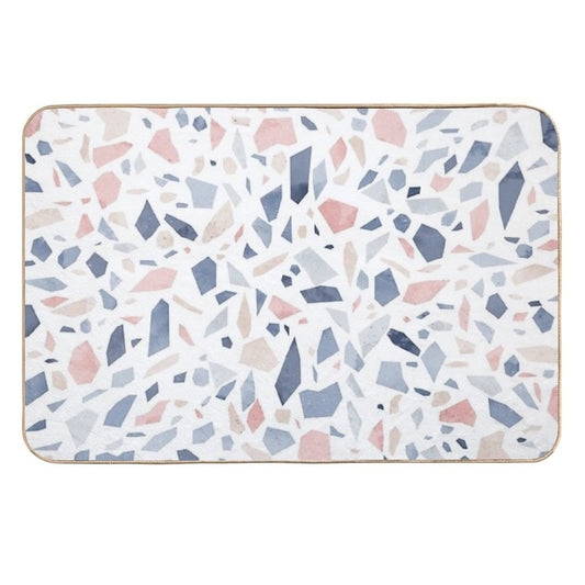 Vintage Pastel Blue Pink Beige Geometric Terrazzo Pattern  Rapid-Drying Bath Mat