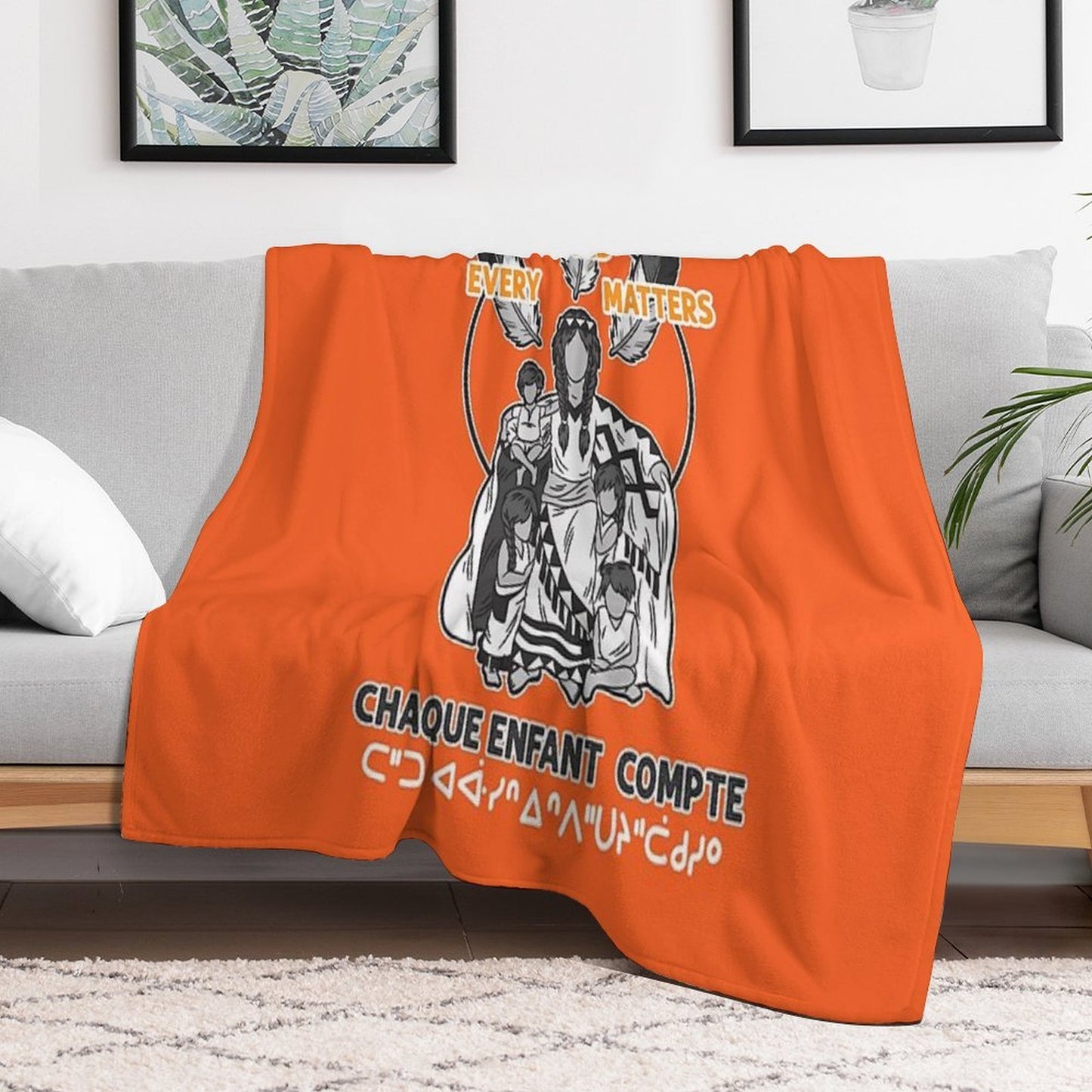 Chaque Enfant Compte Every Child Matters Orange Machine-washable Throw Blanket