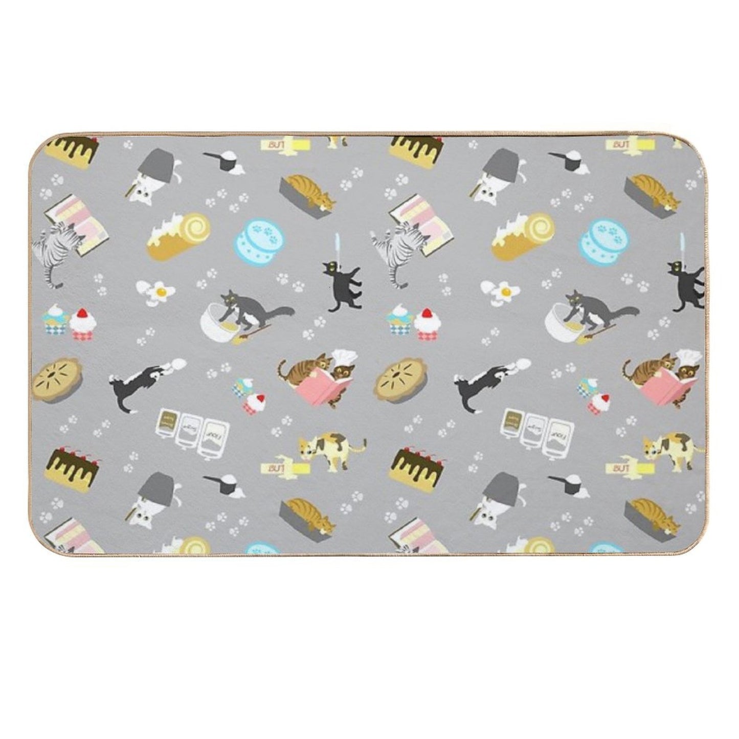 Cats Baking Cakes And Other Sweets, in Grey Durable Bath Mat
