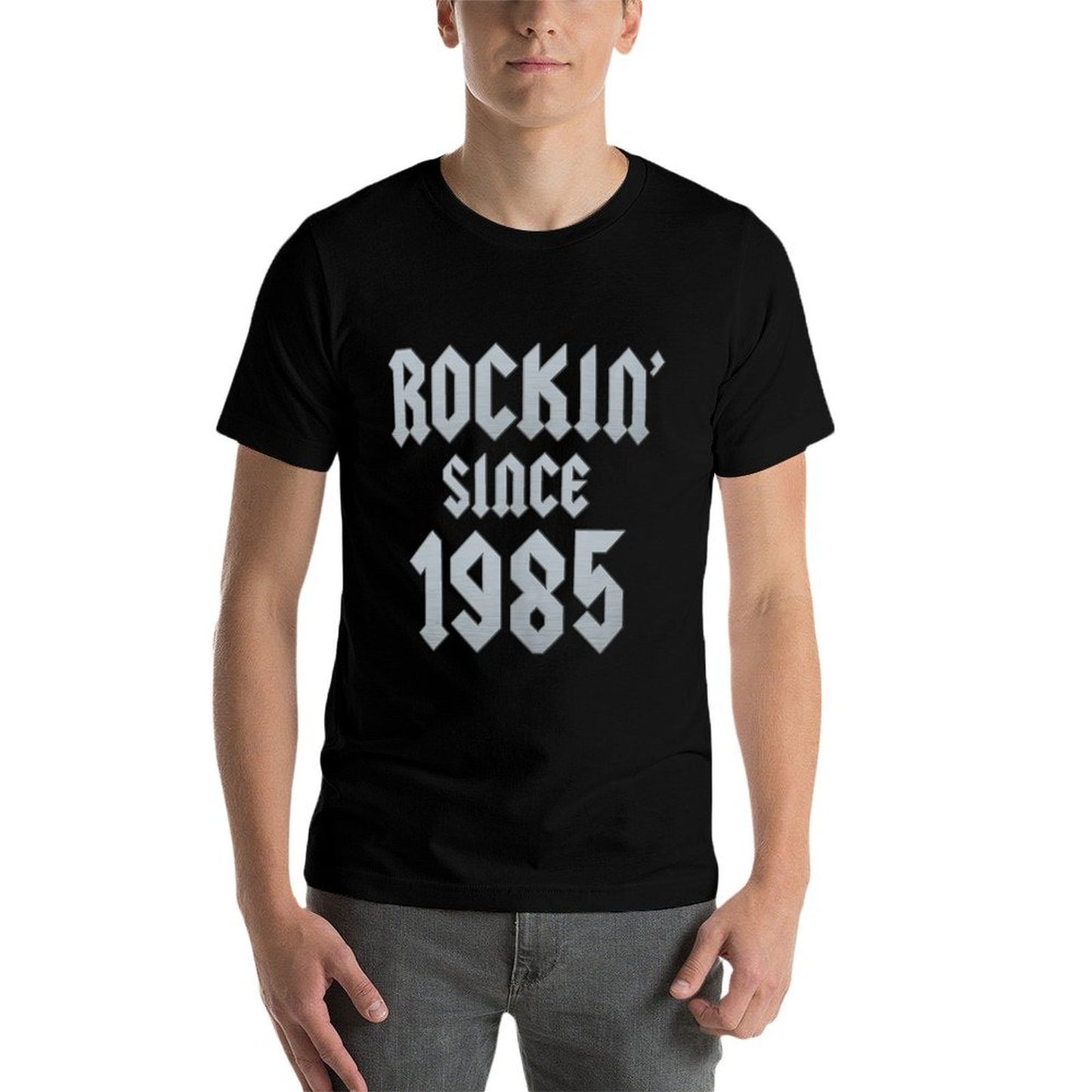 40 Year Old Rockin' Since 1985 40th Birthday Ribbed Collar T-Shirt
