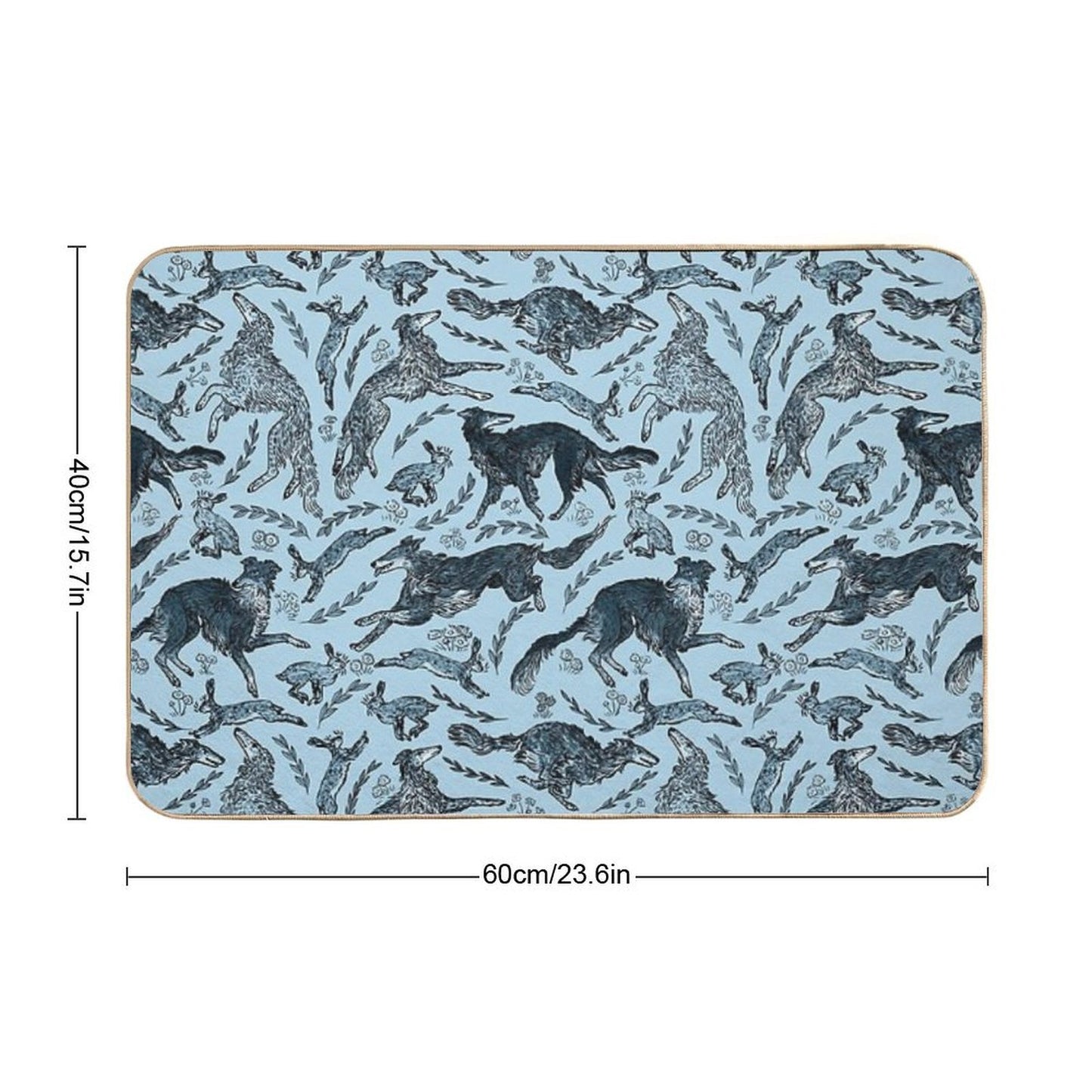 Hounds And Hares - Shaded Blue Dogs on Pale Blue Field Eco-Friendly Bath Mat