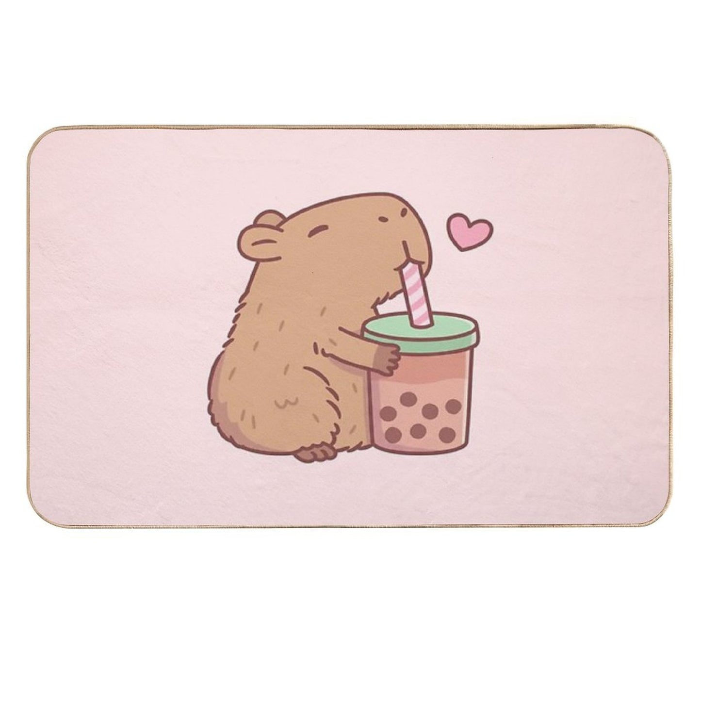 Cute Capybara Loves Bubble Tea Anti-Trip Bath Mat