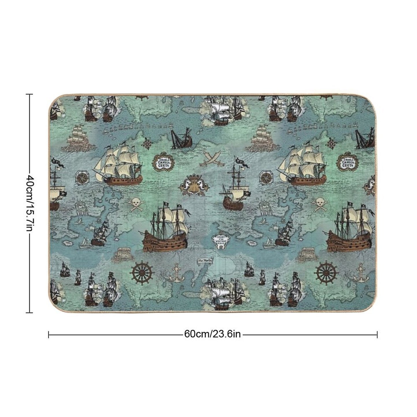 Pirate Map Nautical Sea Print Ocean Blue & Sea Glass Green Versatile Bath Mat