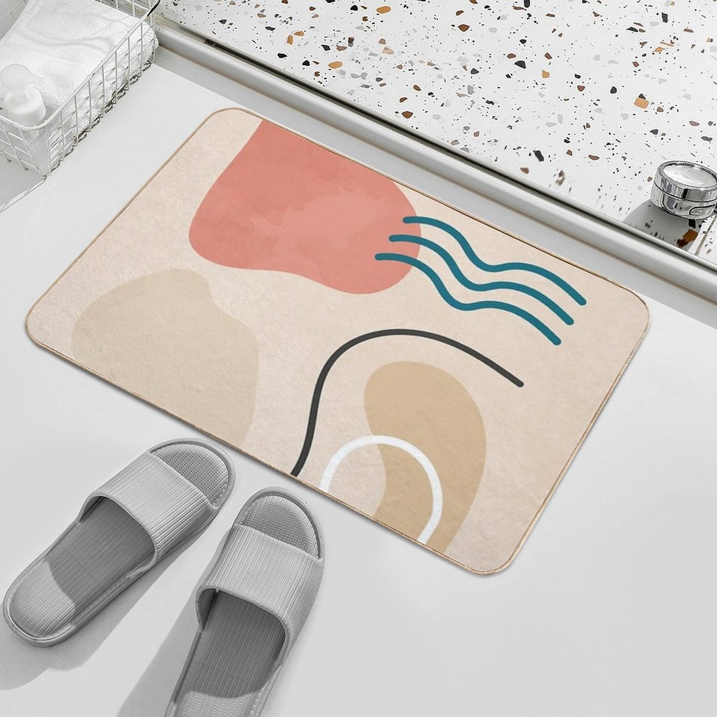 Organic Abstract Shapes Absorbent Bath Mat