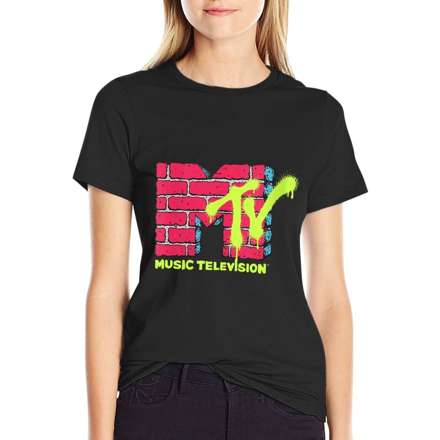 Womens MTV Graffiti Brick Wall Vintage Street Art Odor-resistant T-Shirt