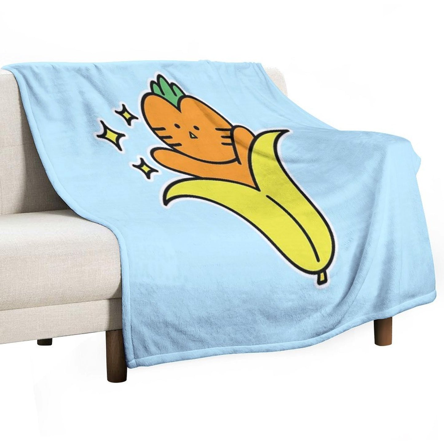 Funny Carrot in Banana Peel - Adorable Kawaii Fruit Character Multi-functional Throw Blanket