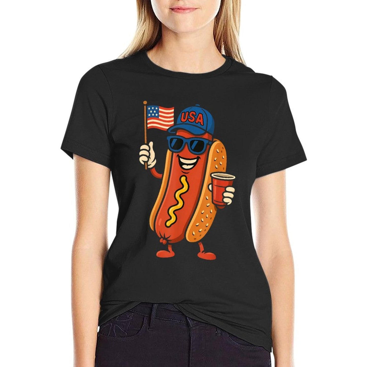 4th of July Hotdog Funny Fourth of July Patriotic USA Heathered Texture T-Shirt