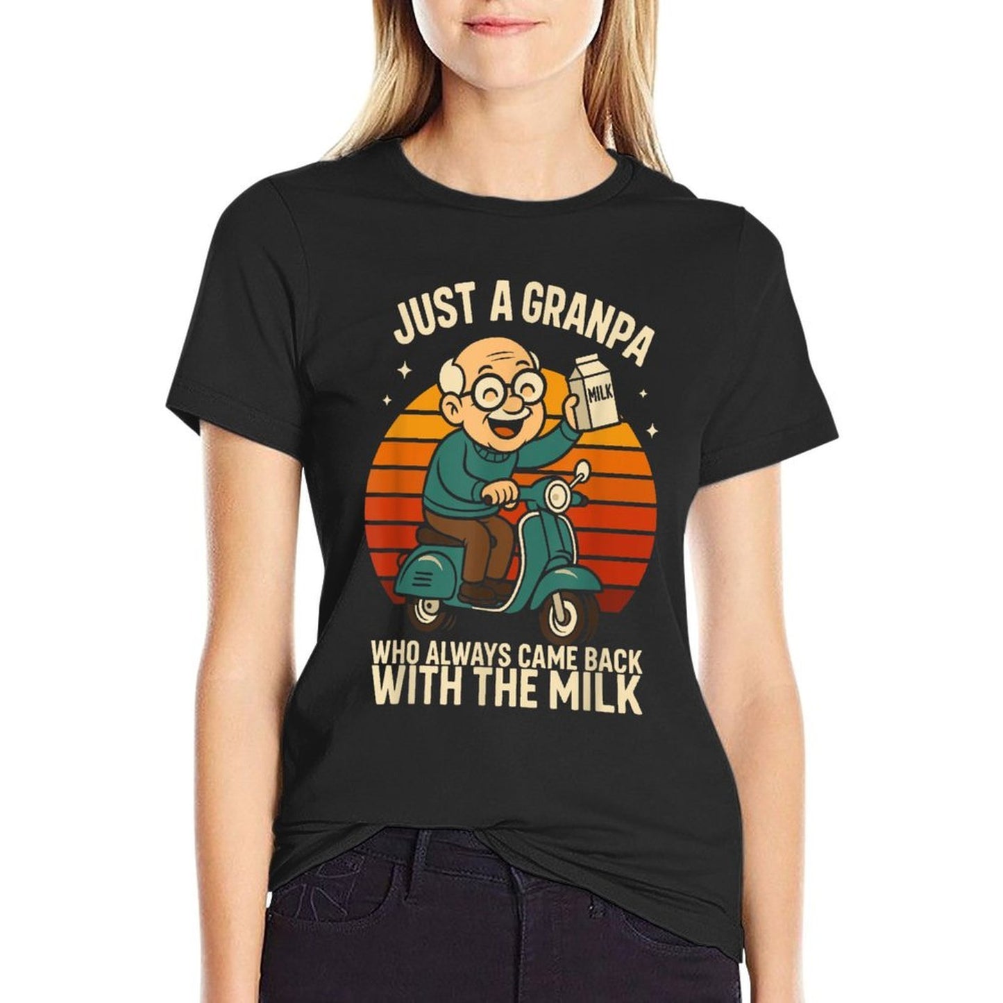 Just A Dad Who Always Came Back With The Milk Grandpa Ribbed Collar T-Shirt