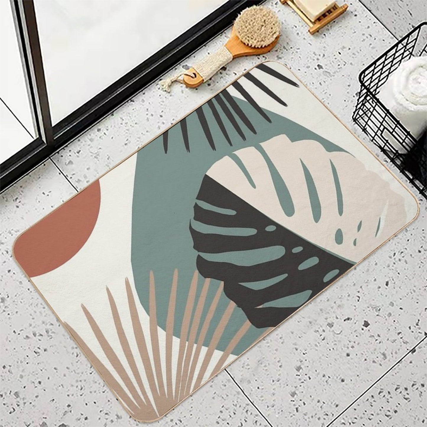 Minimal Yin Yang Monstera Fan Palm Finesse #1 #tropical #decor #art Eco-Friendly Bath Mat