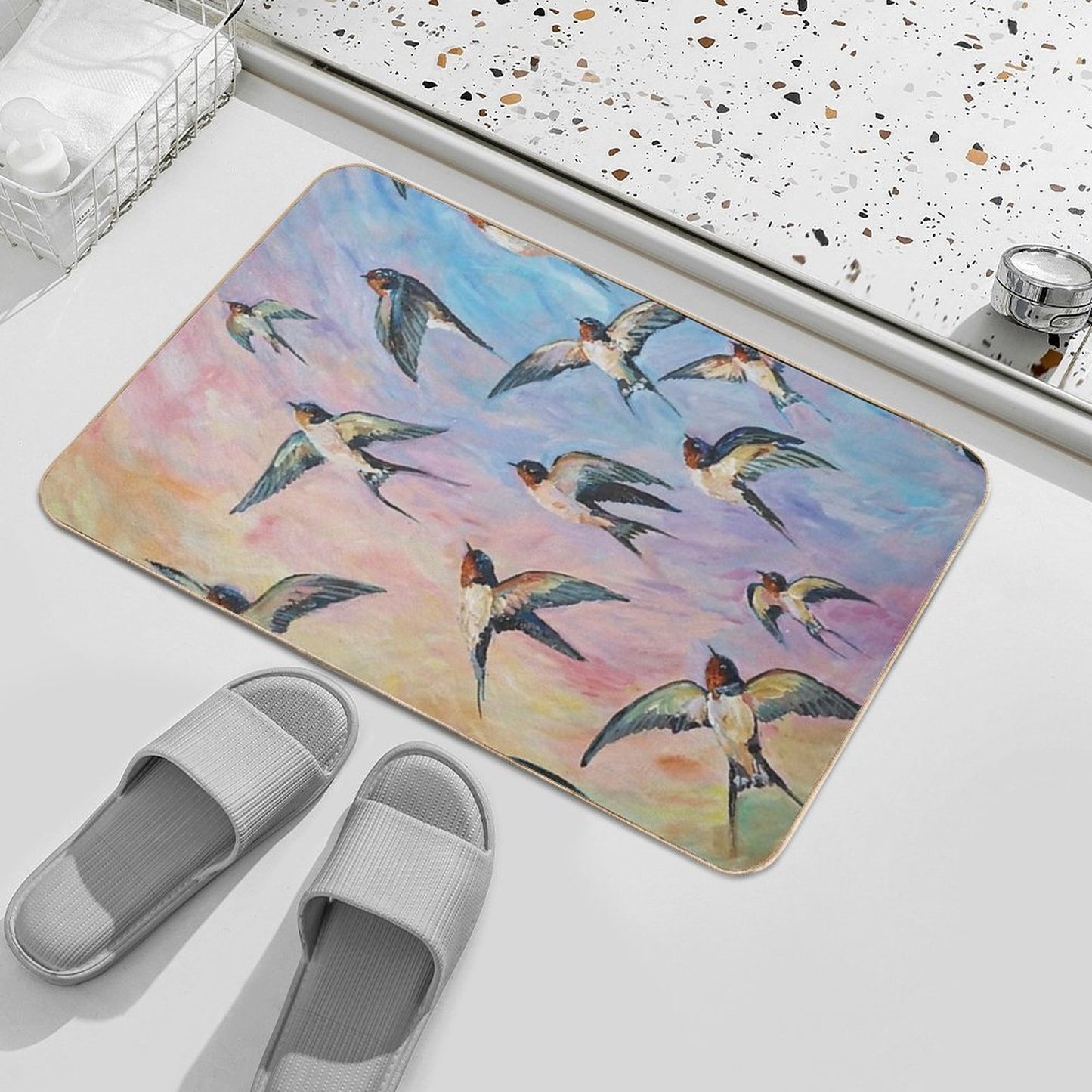 Barn Swallows Acrylic Painting Stain-Proof Bath Mat