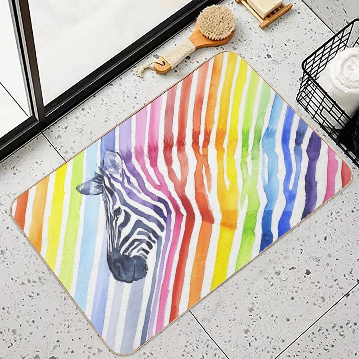 Rainbow Zebra Stripes Easy To Clean Bath Mat