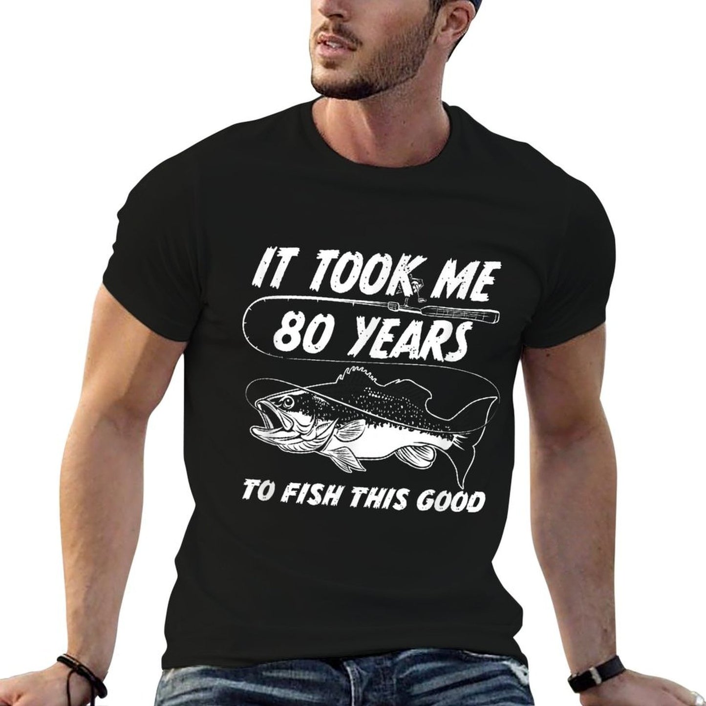 80 Year Old Birthday Fisherman Gifts 80th Bday Fishing Men Lightweight T-Shirt