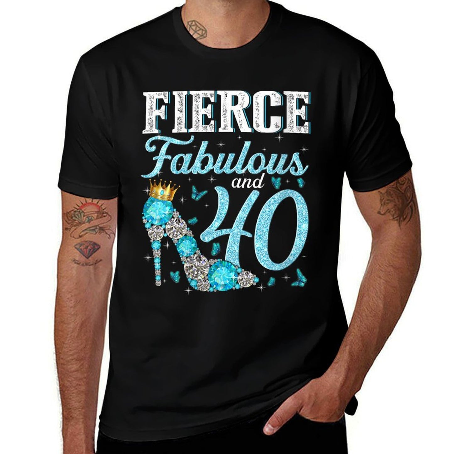 Womens Fierce Fabulous And 40 Year Old 40th Birthday Gifts Heels Graphic-printed T-Shirt