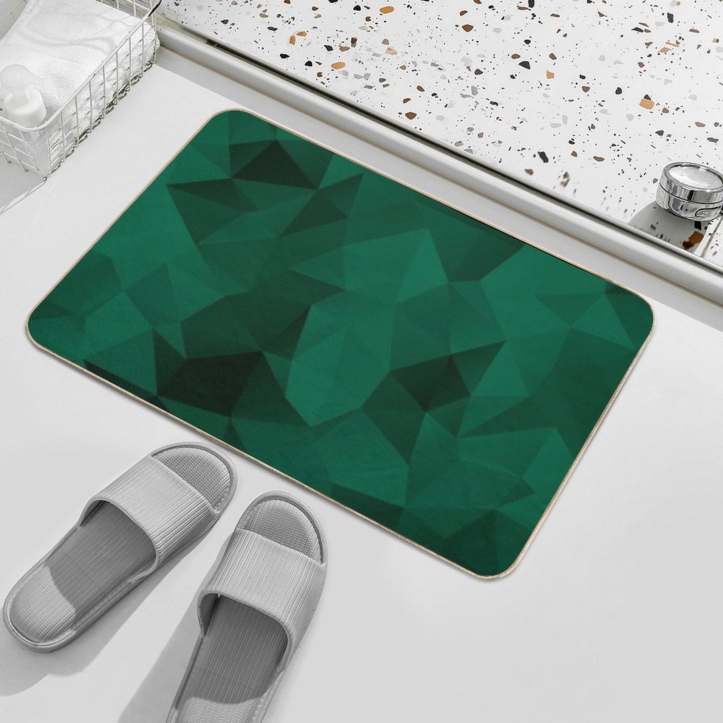 Polygonal Emerald Green Geometric Pattern Absorbent Bath Mat