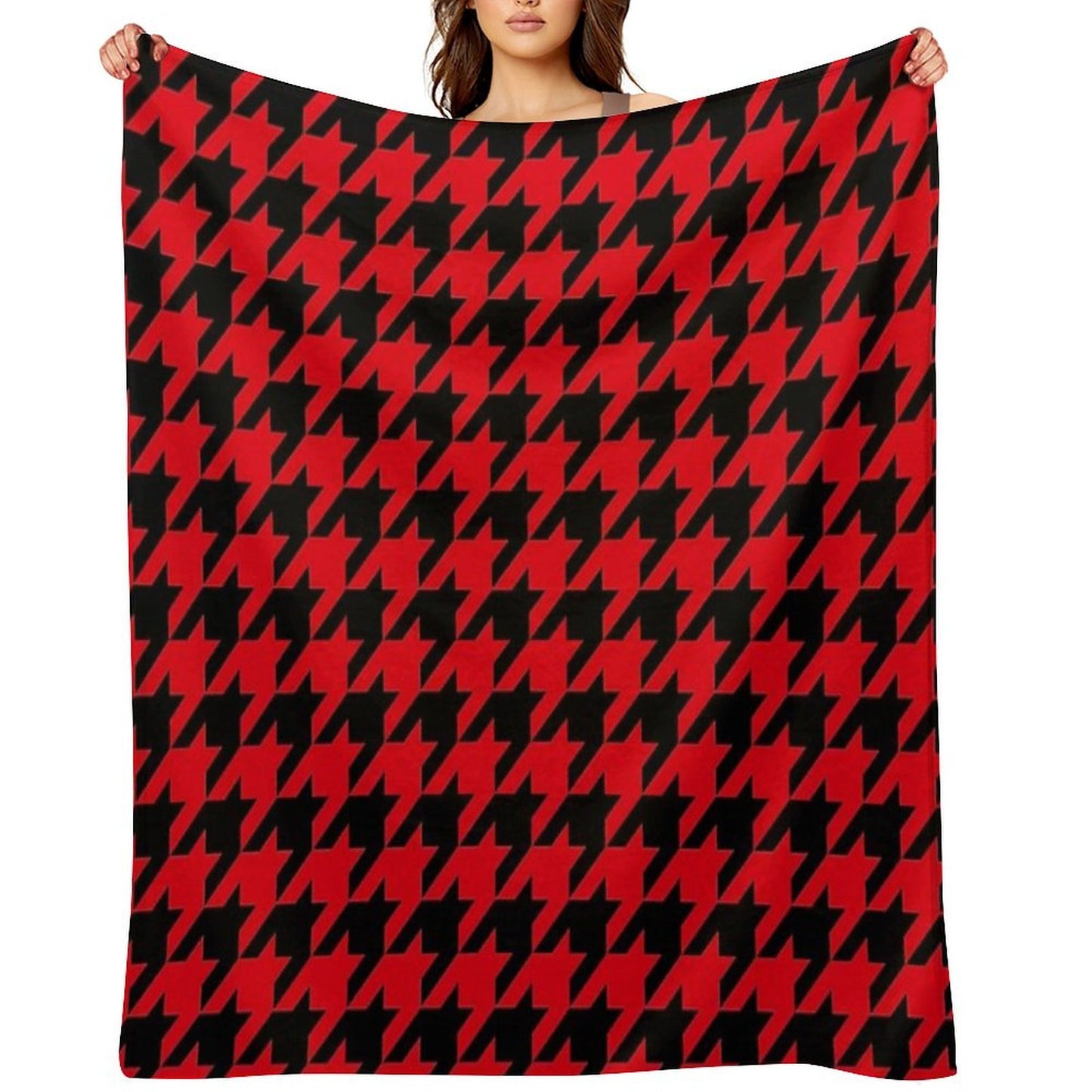 Red And Black Houndstooth Lightweight Throw Blanket