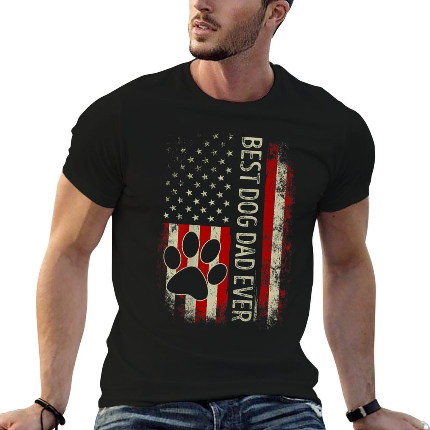 Vintage American Funny Dad Fathers Day Dog Dad On Back Tagless Design T-Shirt