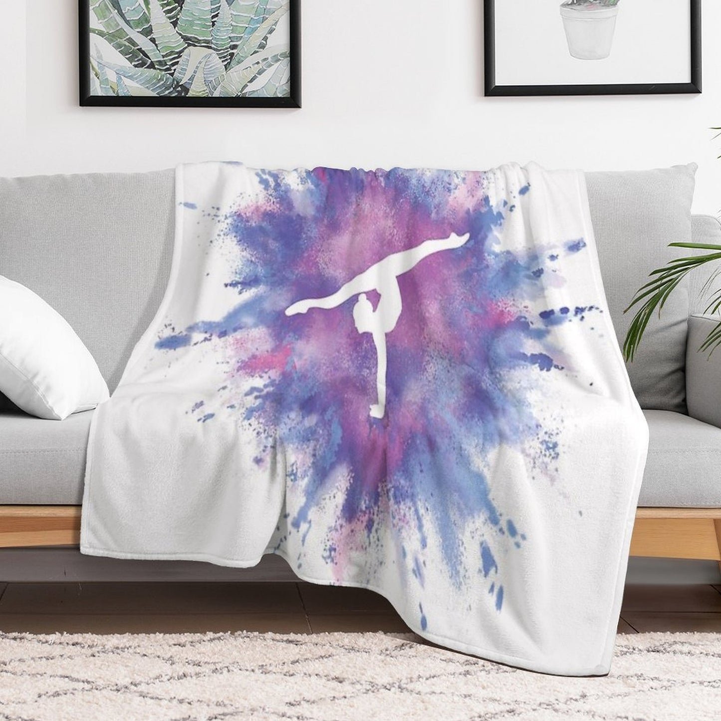 Gymnast Rainbow Explosion Pink Blue Plush Throw Blanket