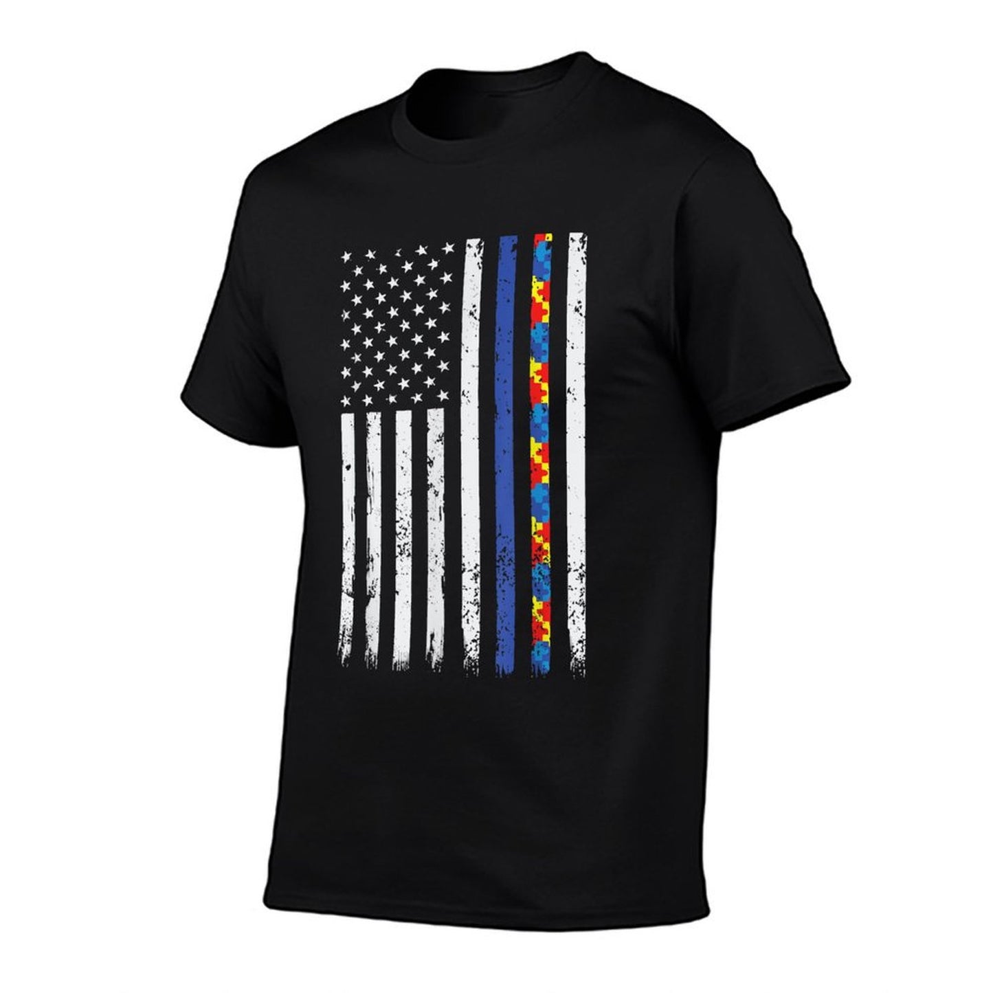 Thin Blue Line Police Support Autism 4th July Ribbed Collar T-Shirt