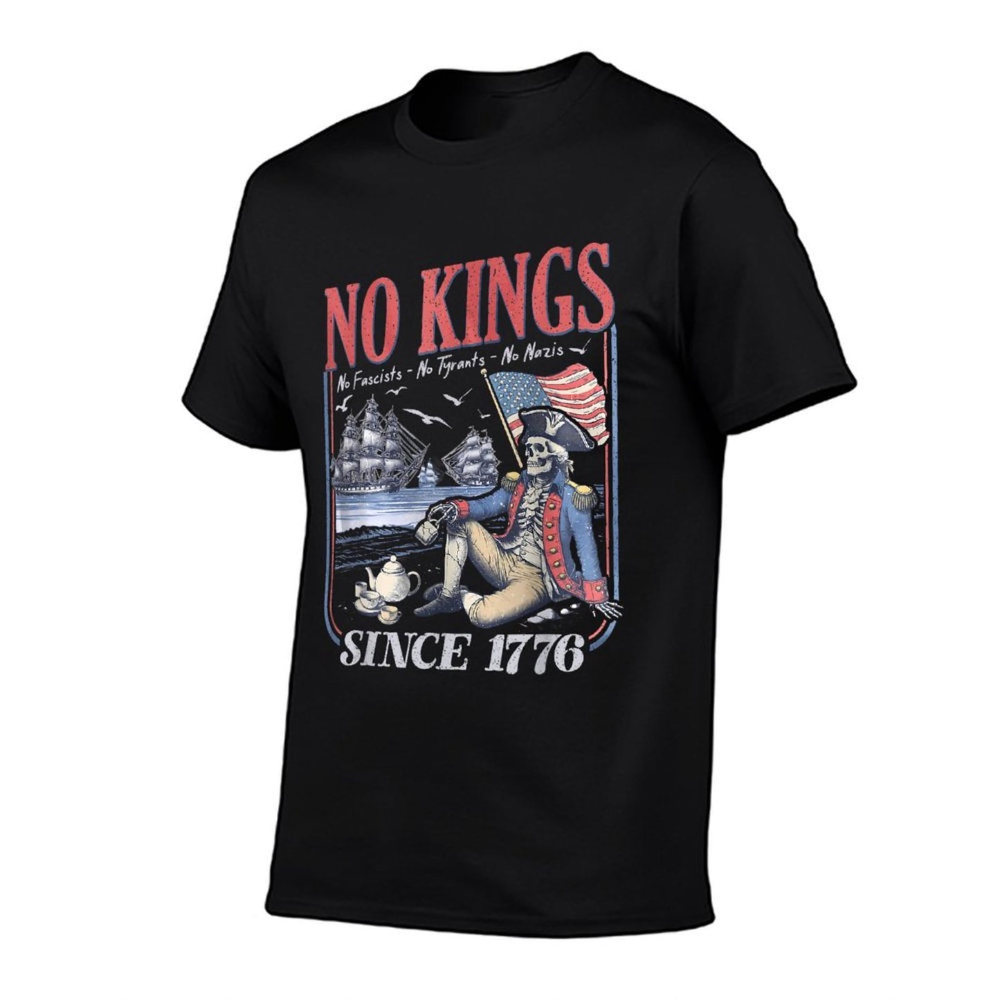 Retro No Kings No Fascists No Tyrants No Nazis Since 1776  Summer-ready Fabric T-Shirt