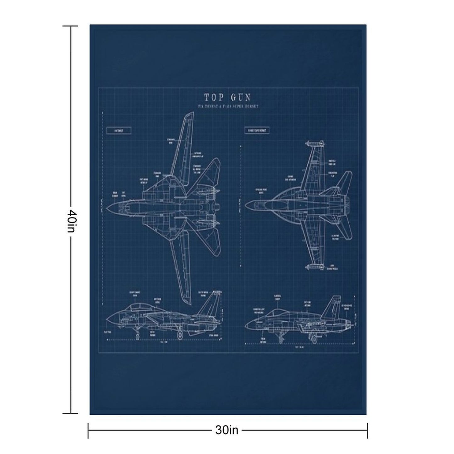 TOP GUN F14 Tomcat Vs FA18 Super Hornet (Navy Blueprint) Sustainable Throw Blanket
