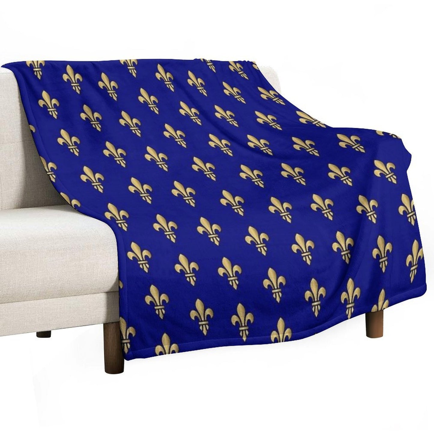 Royal Heraldic Golden Lilies on Blue Background Seamless Pattern Sustainable Throw Blanket