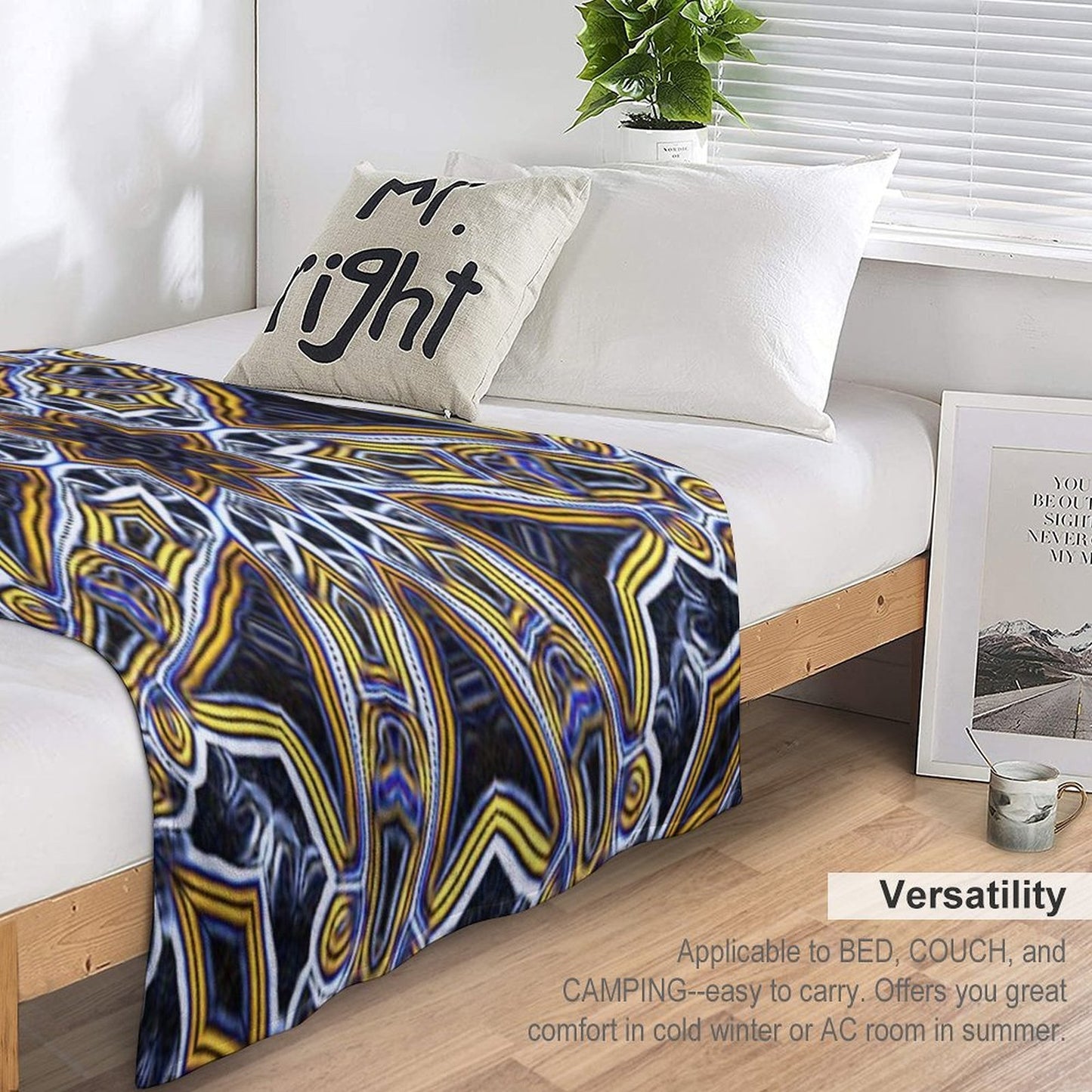 Mandala Eight Petal Talisman Yellow Plush Throw Blanket