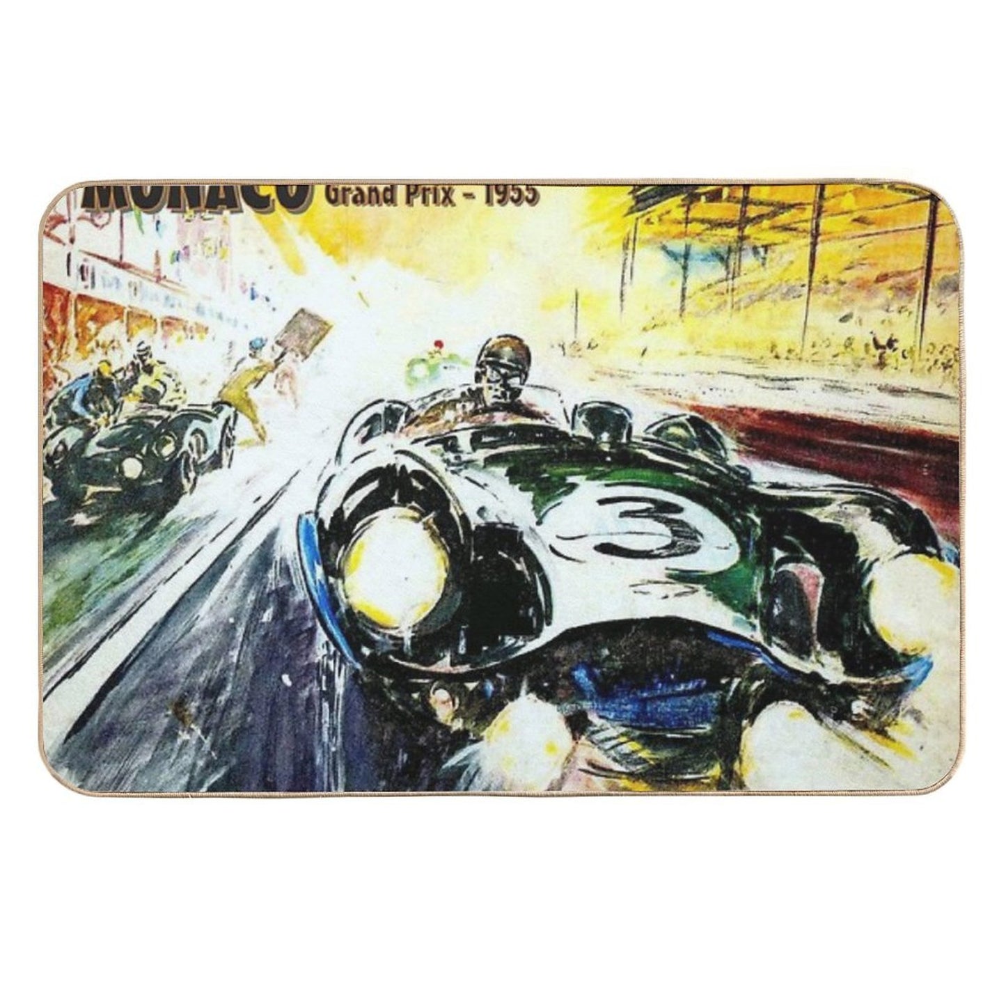 MONACO Vintage 1955 Grand Prix Painting Print Durable Bath Mat