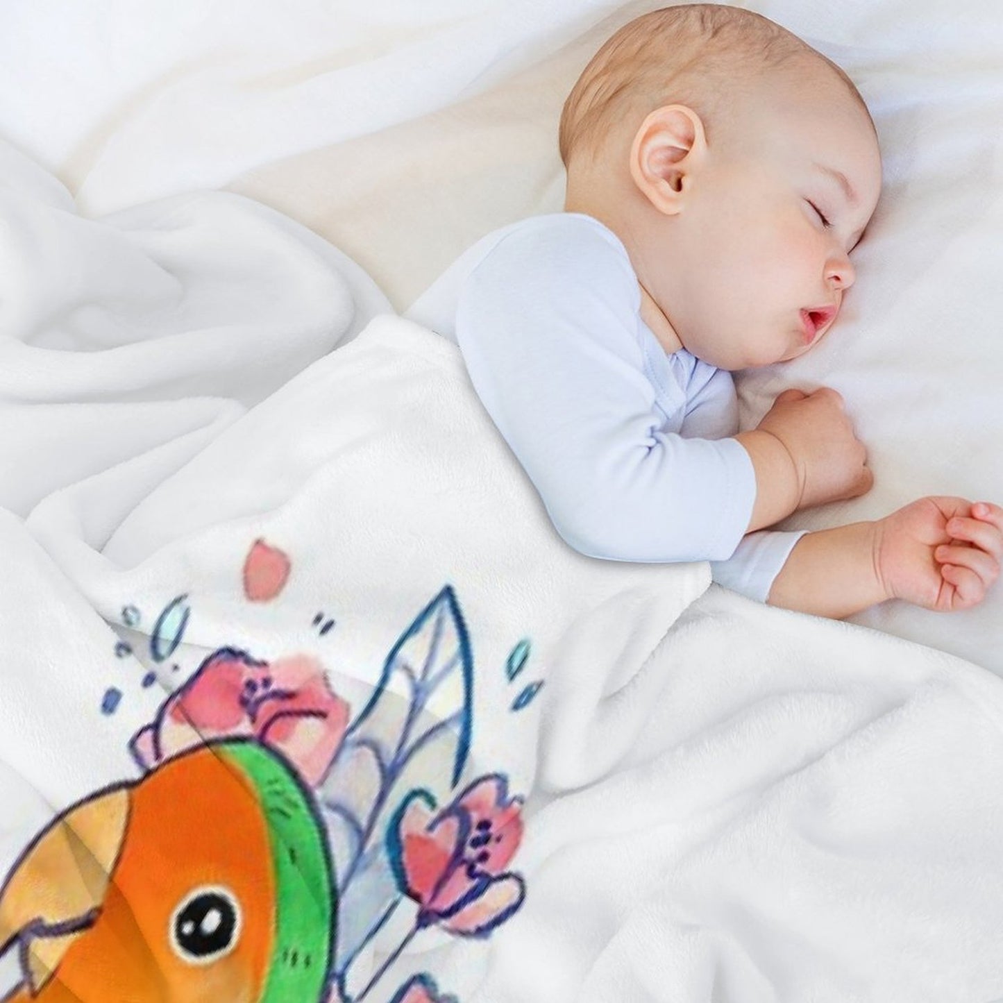 Flowery Lovebird Plush Throw Blanket