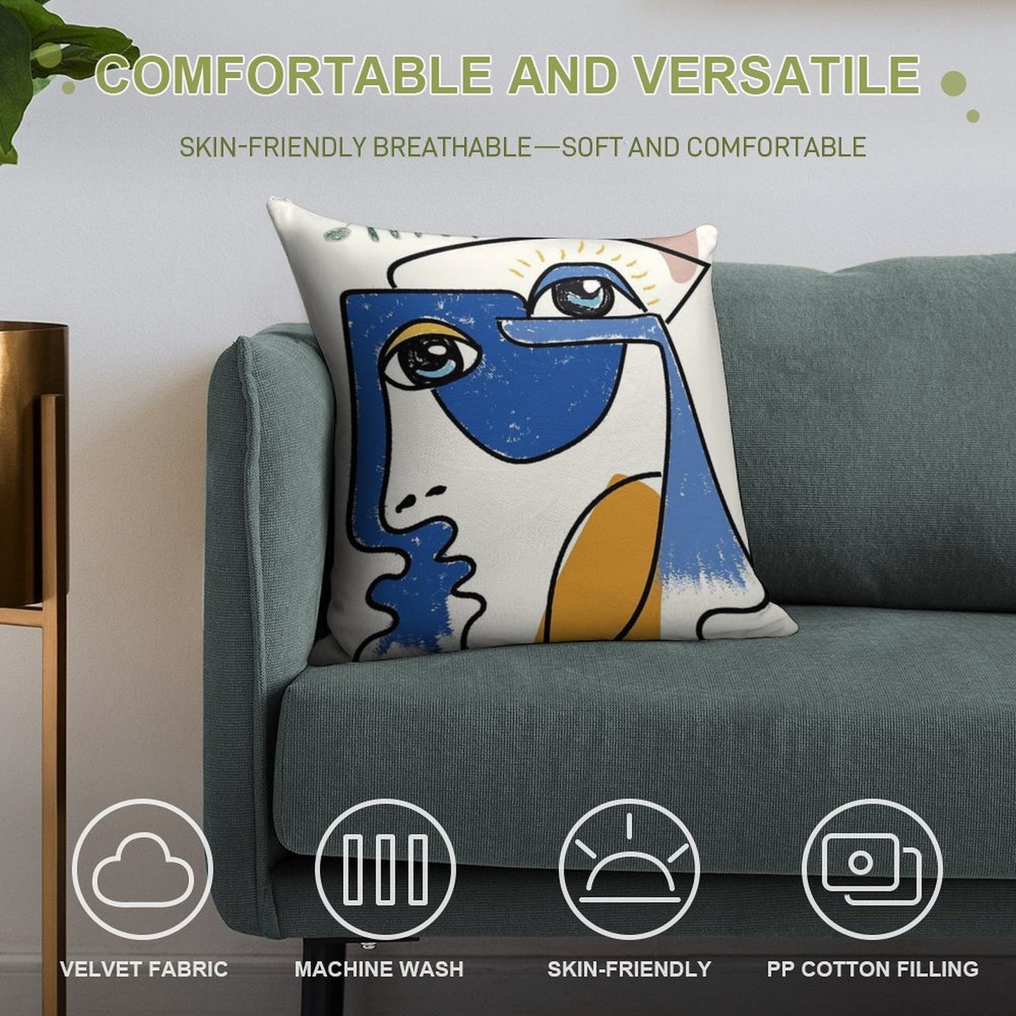 Minimal Cute Face Soft Washable Throw Pillow