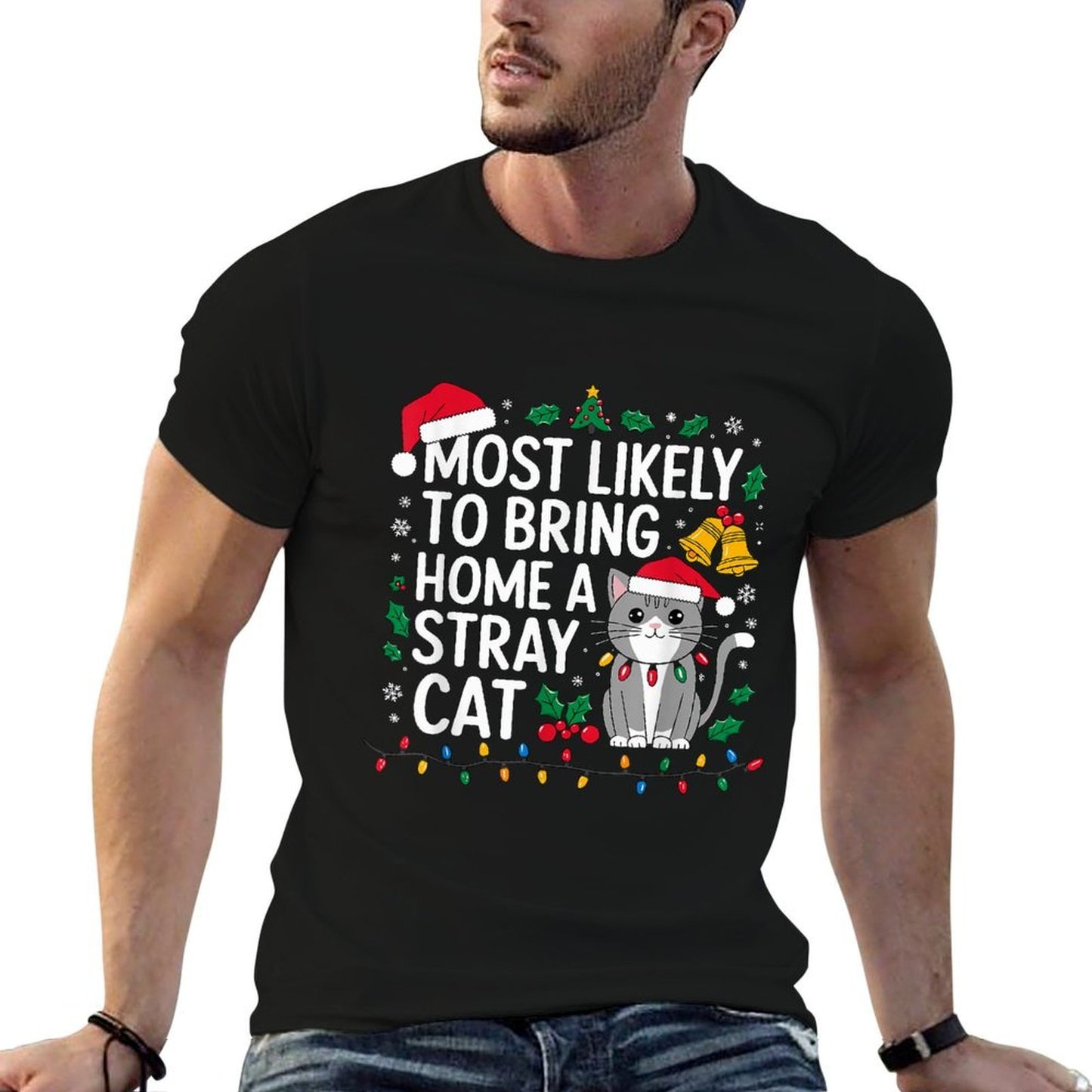 Most Likely to Bring Home A Stray Cat Christmas Costume Xmas Soft T-Shirt
