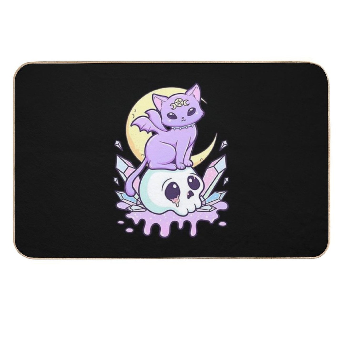 Kawaii Pastel Goth Cute Creepy Occult Cat And Skull Stain-Proof Bath Mat