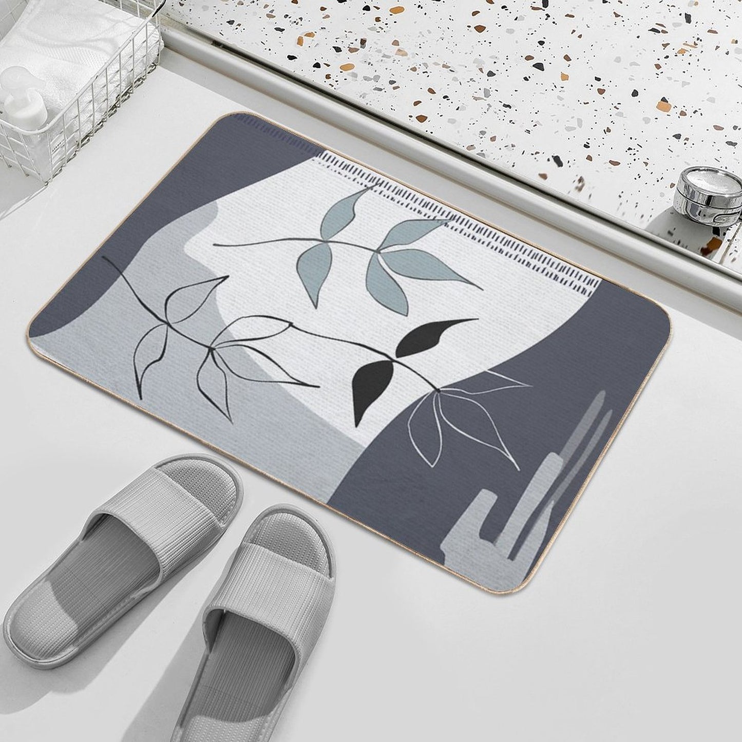Abstract - Go with The Flow 3 in Blue Absorbent Bath Mat