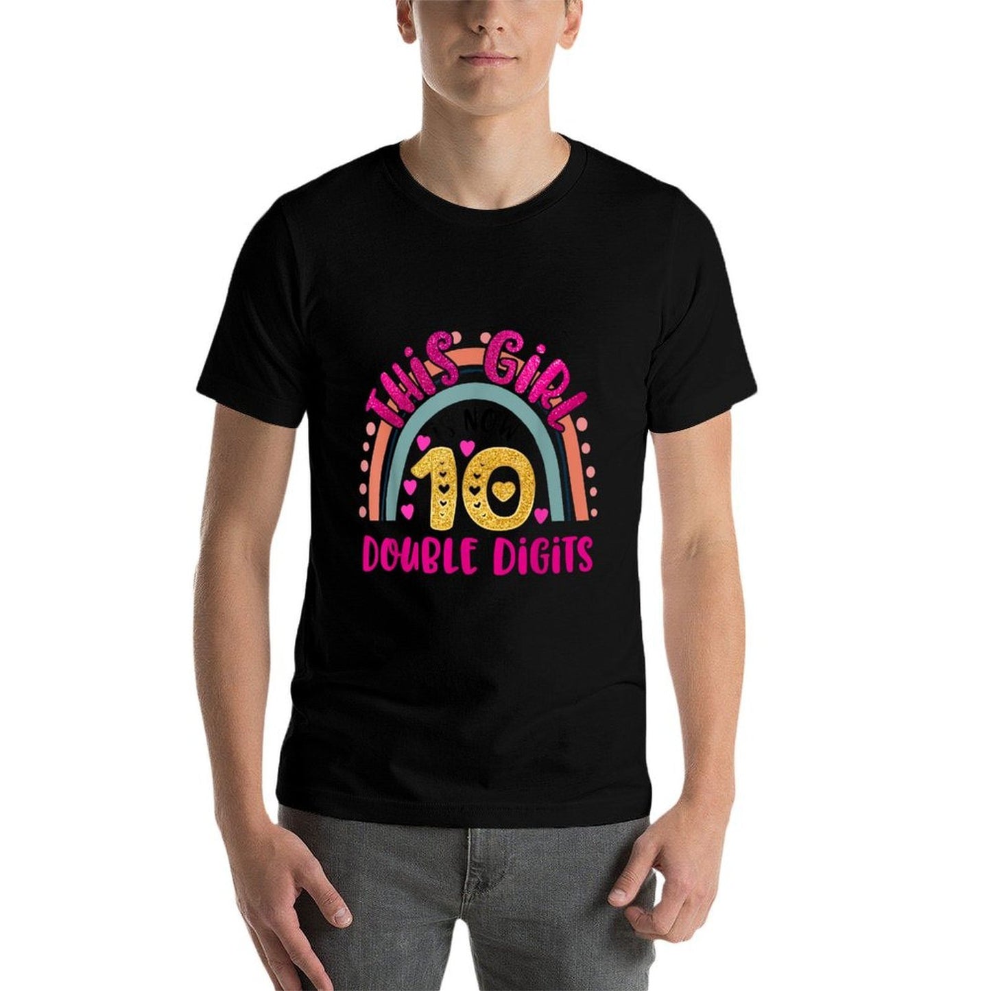 This Girl Is Now 10 Double Digits Birthday Gifts 10 Year Old Eco-friendly Material T-Shirt
