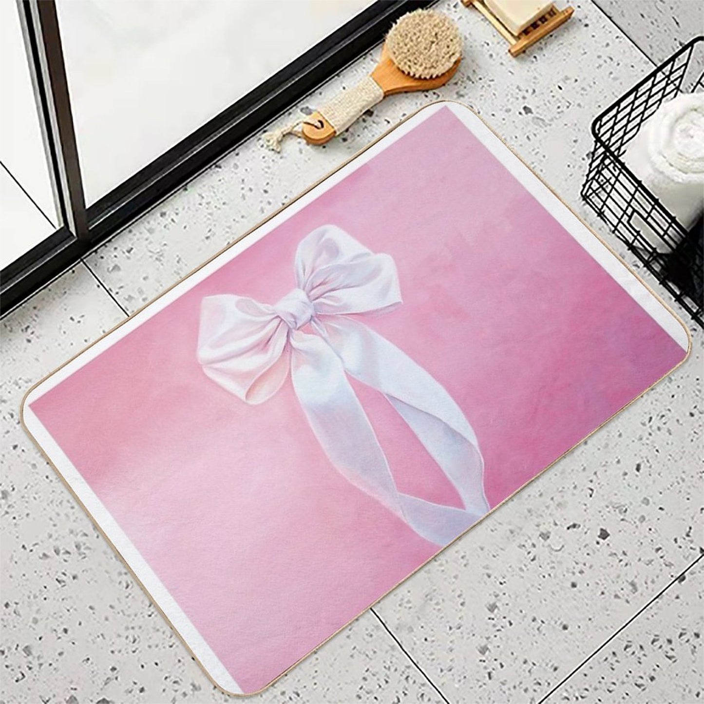 Lovely White Bow High-Traffic Bath Mat