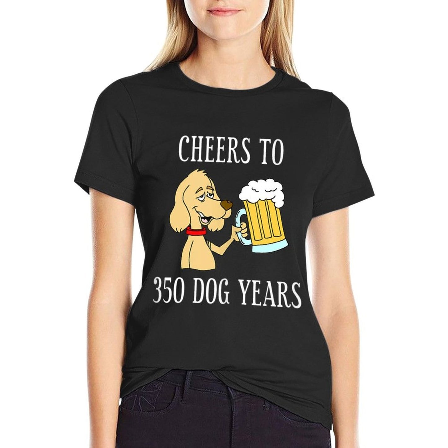 Cheers To 350 Dog Years Cartoon Beer Funny 50th Birthday Polyester Blend T-Shirt
