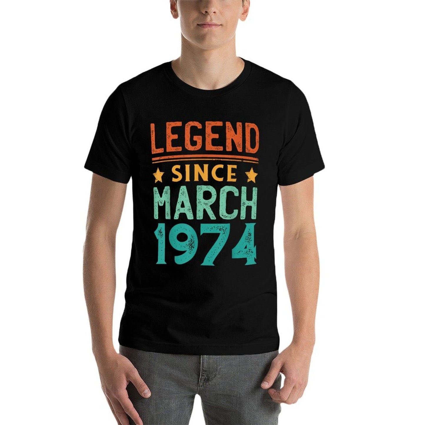 50 Years Old Legend Since March 1974 50th Birthday Fade-proof Color T-Shirt